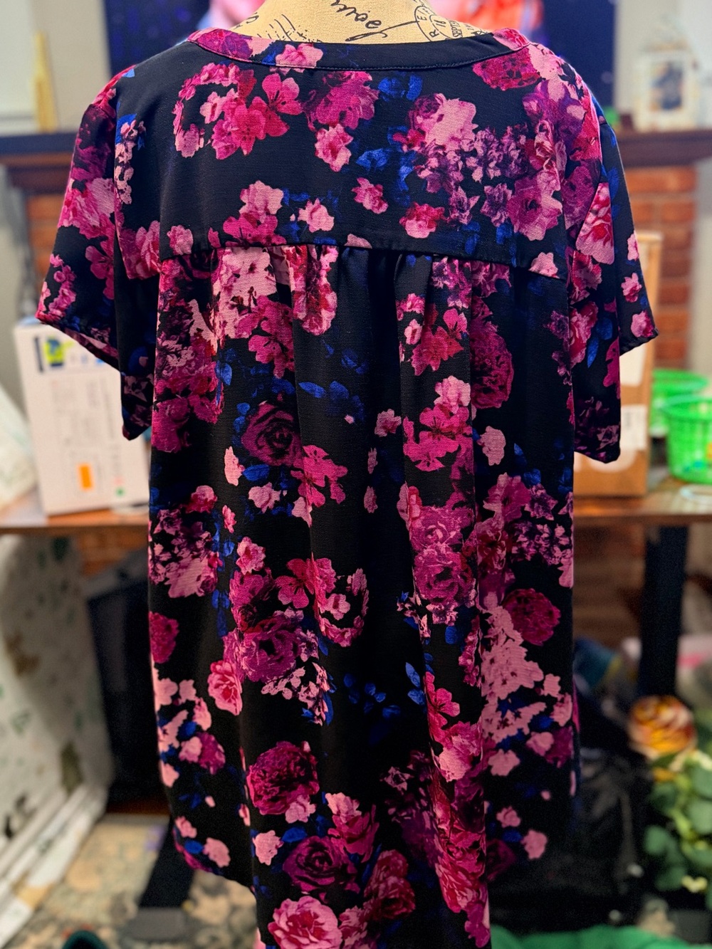 torrid Black Floral V-Neck Top with Pink & Blue Flowers - Picture 3 of 3